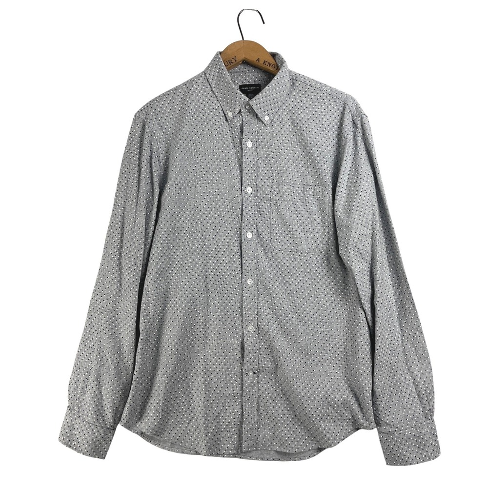 Club Monaco Mens Slim Fit Button Down Shirt Grey Navy White Polka Dot Large L